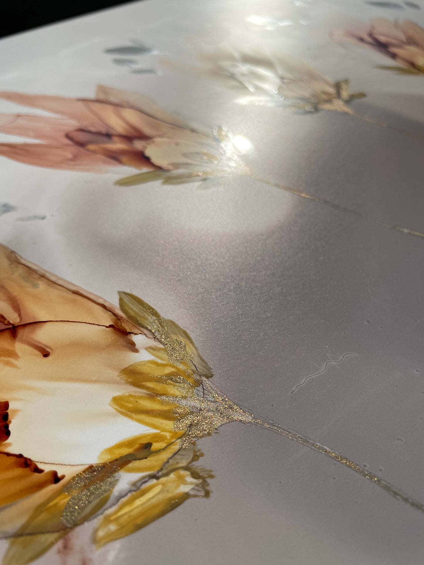 Standing Proud - Original abstract floral artwork with ethereal ochre flowers.