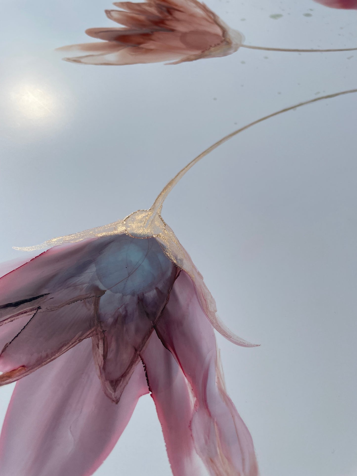 Connection - Original alcohol ink art with abstract flowers.