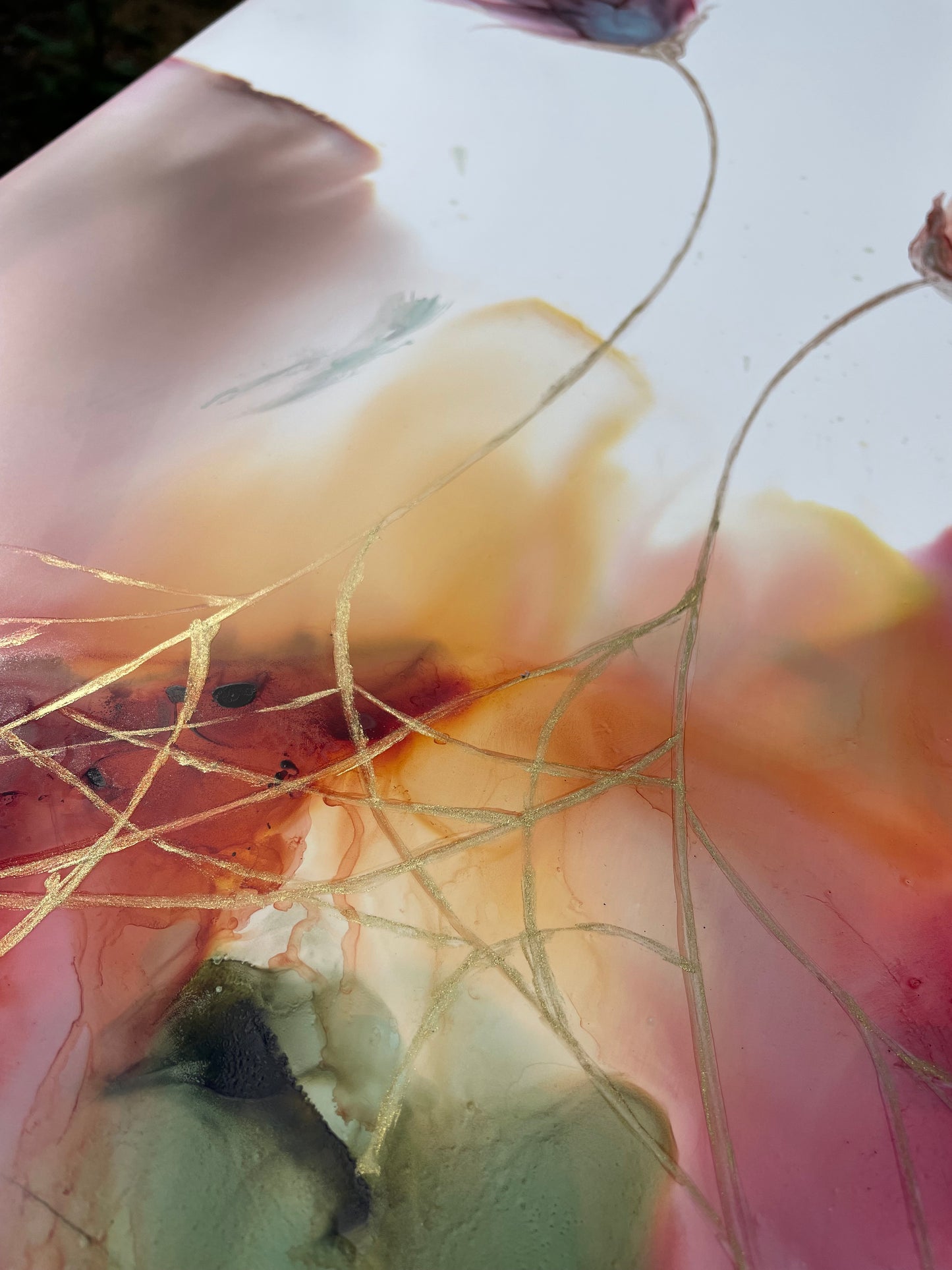 Connection - Original alcohol ink art with abstract flowers.