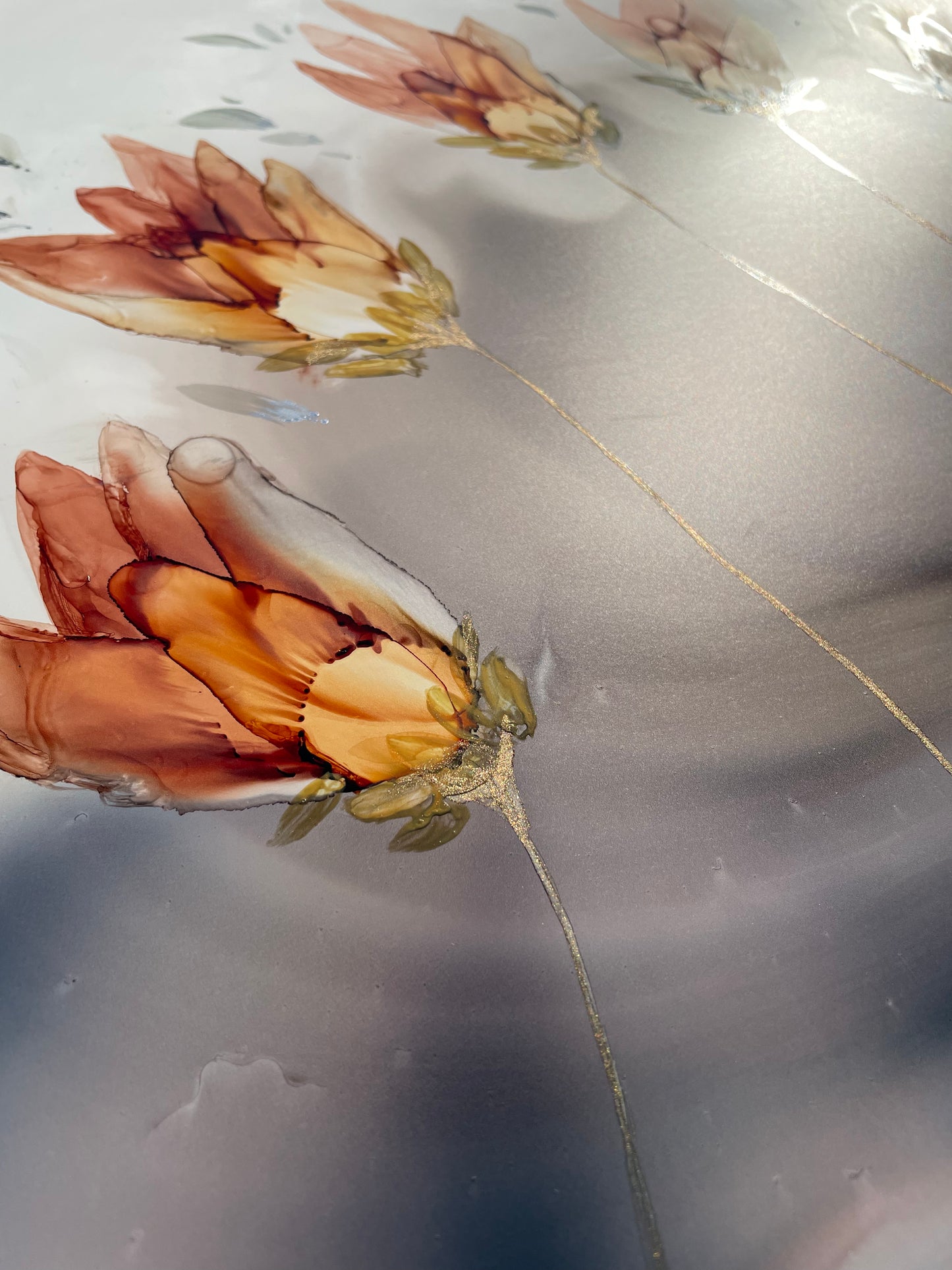 Standing Proud - Original abstract floral artwork with ethereal ochre flowers.