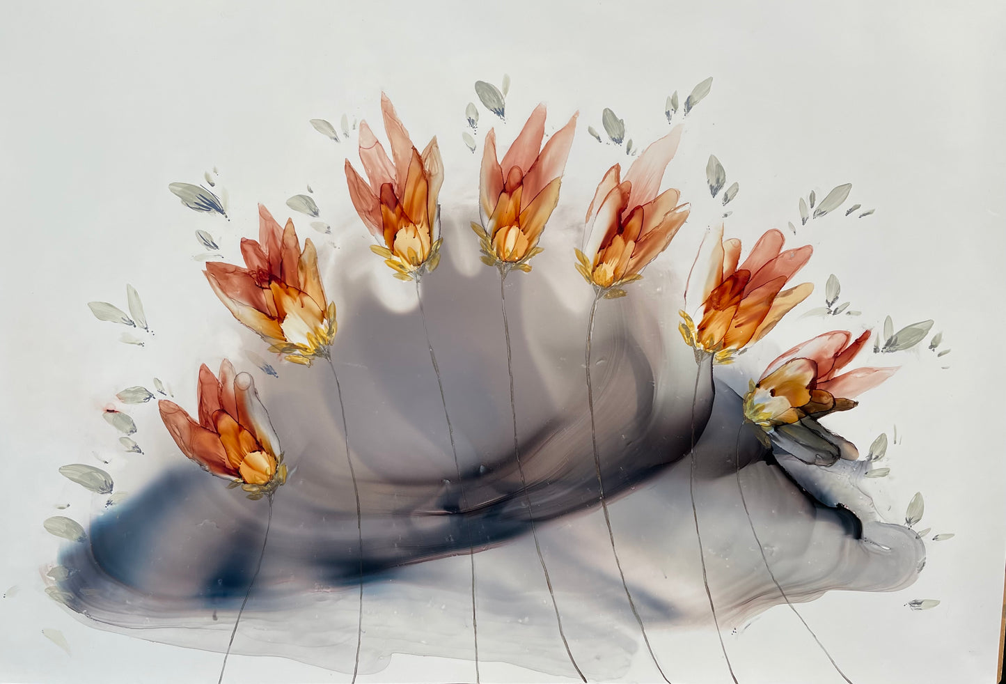 Standing Proud - Original abstract floral artwork with ethereal ochre flowers.