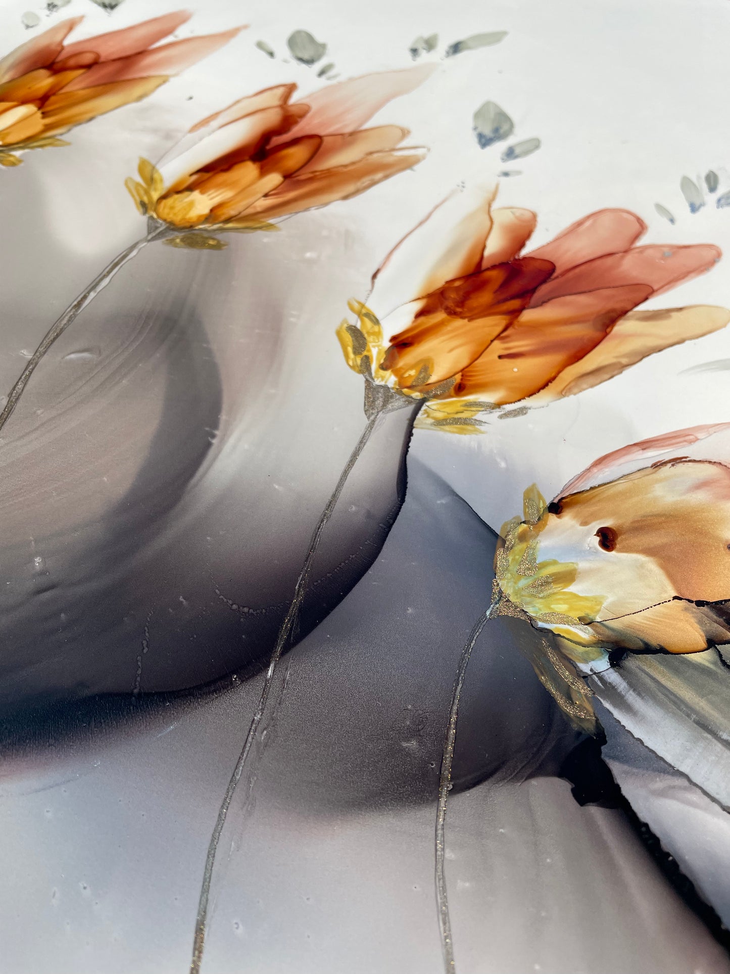 Standing Proud - Original abstract floral artwork with ethereal ochre flowers.