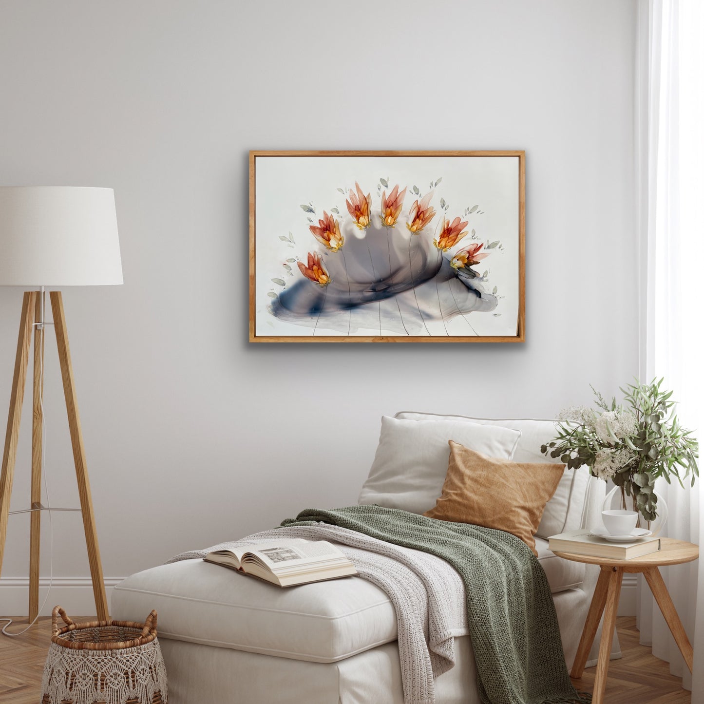Standing Proud - Original abstract floral artwork with ethereal ochre flowers.