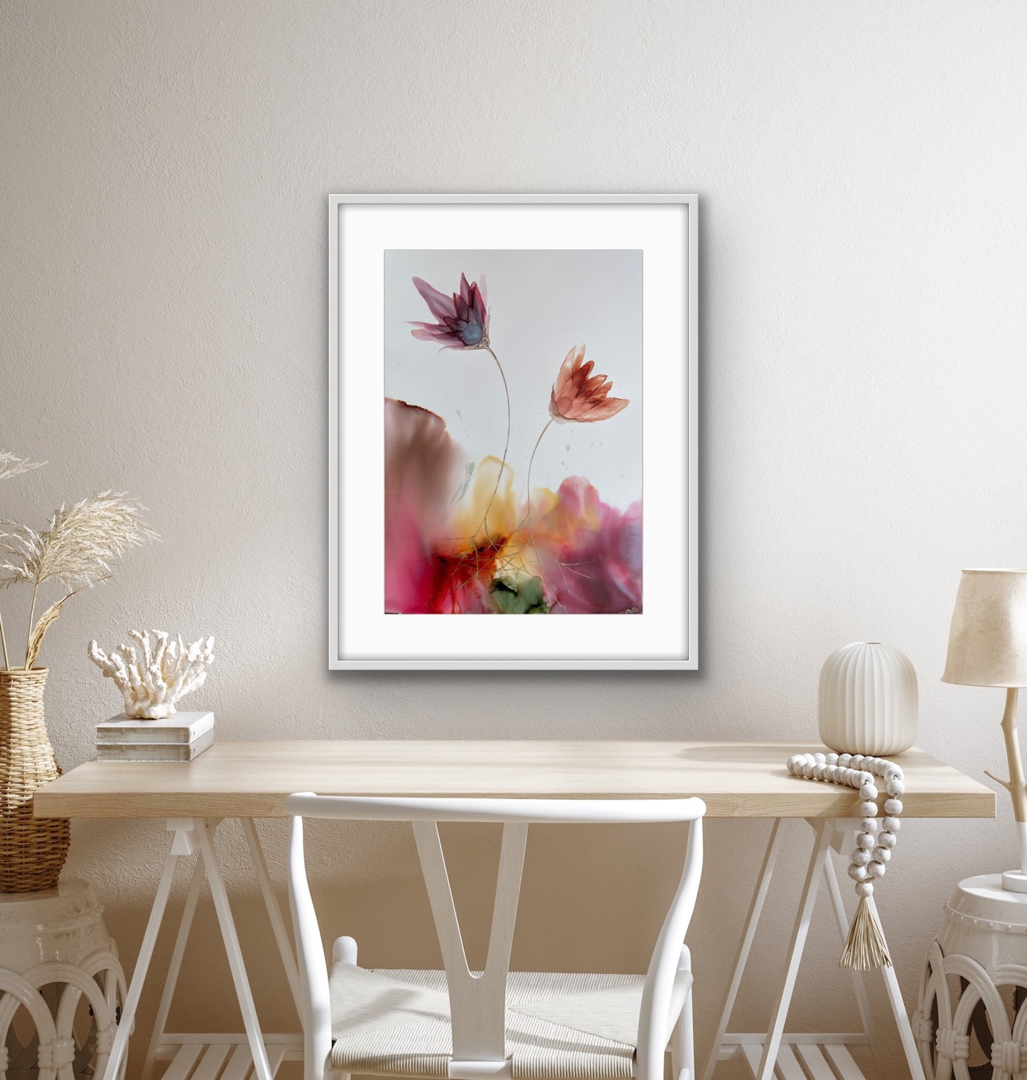 Connection - Original alcohol ink art with abstract flowers.
