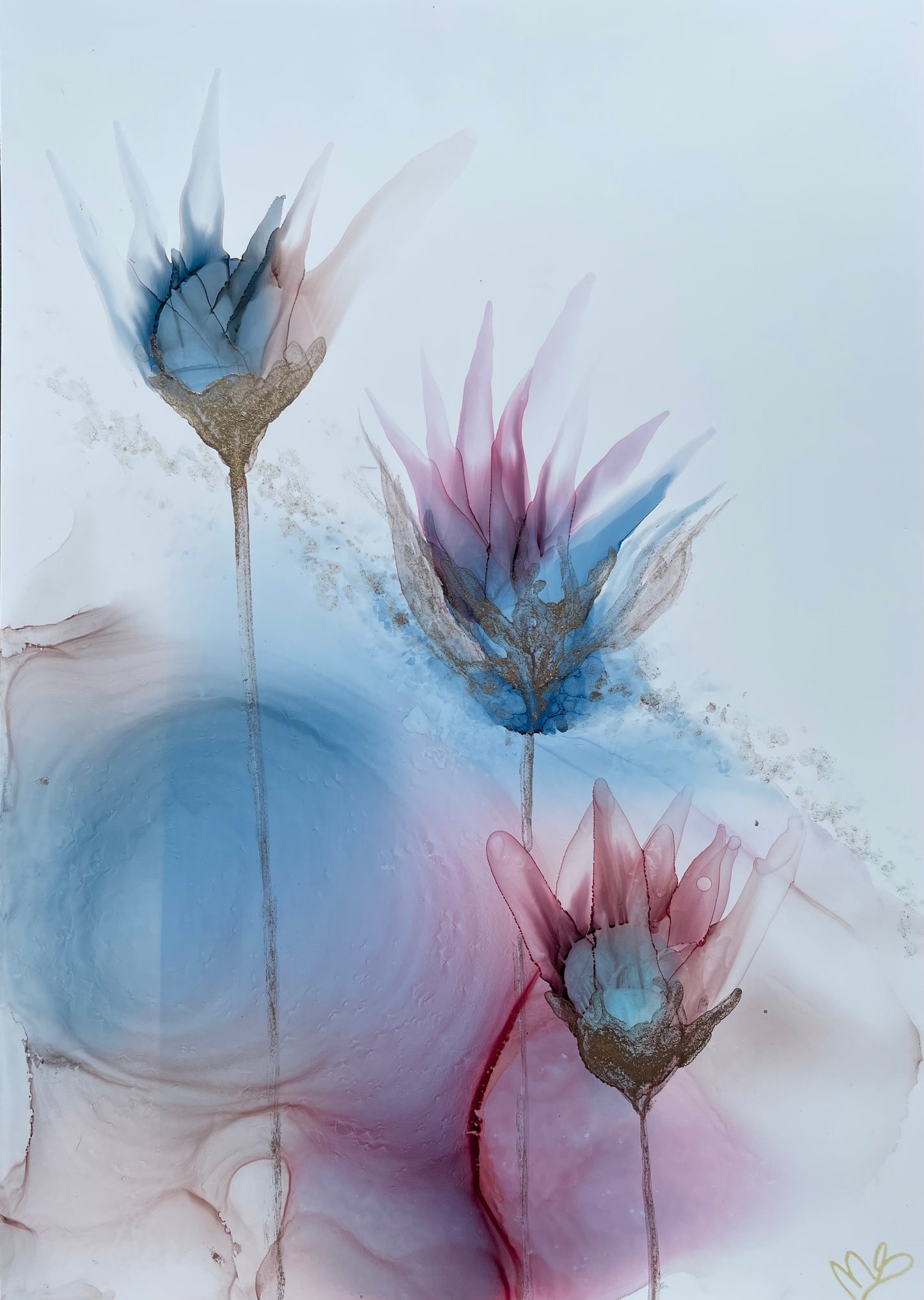 Just breathe - pink and blue floral art