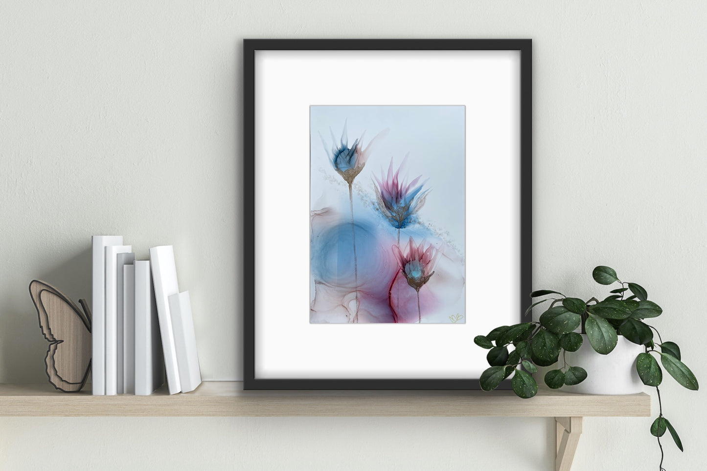 Just breathe - pink and blue floral art