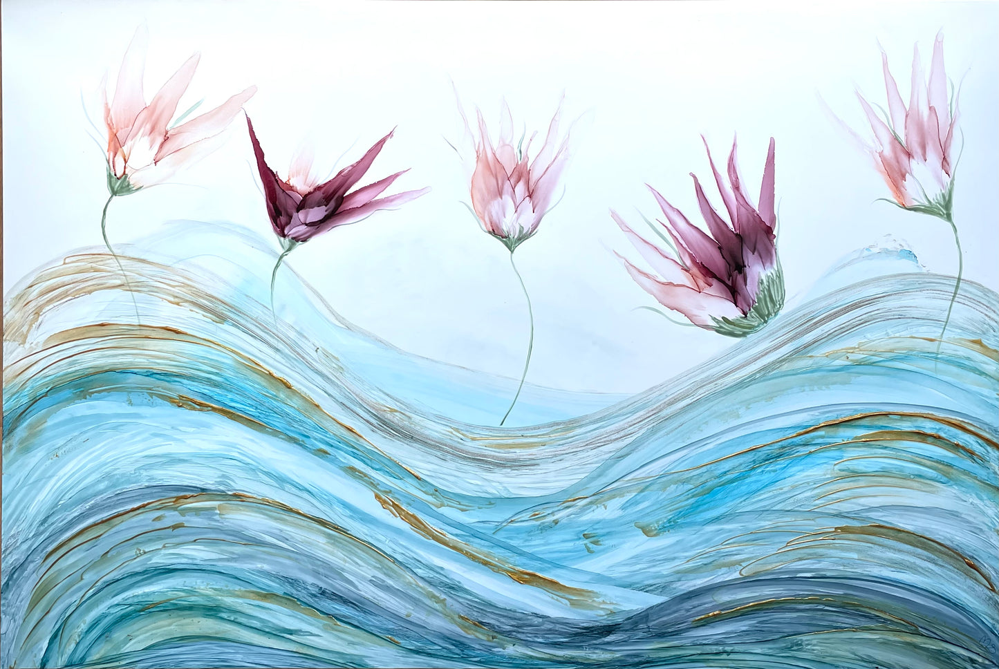 Ethereal Waves | Ocean inspired alcohol ink and acrylic painting.