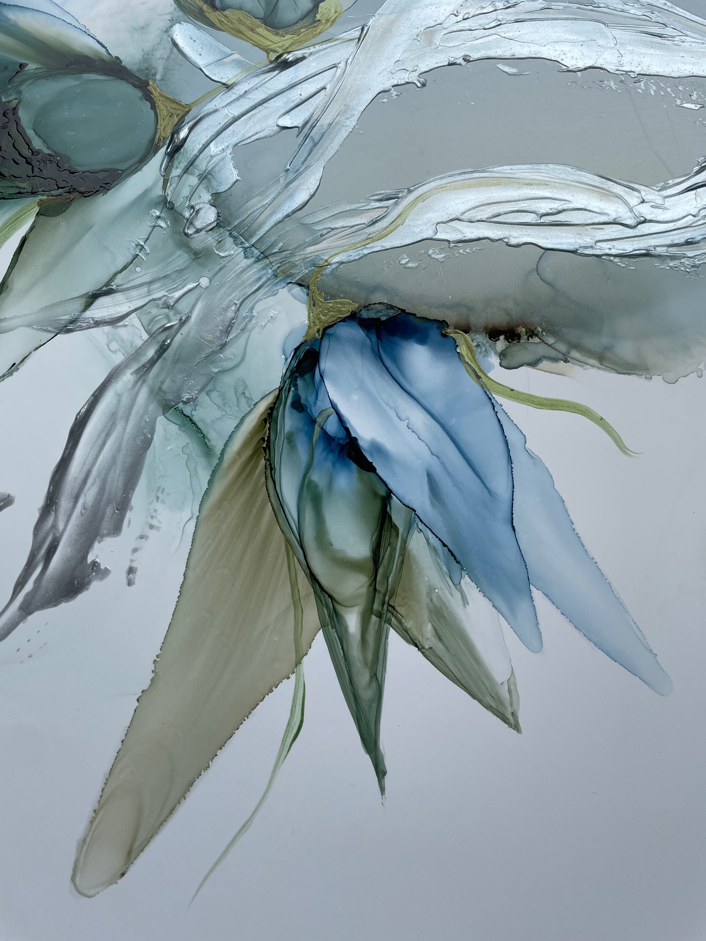 In The Gentle Breeze | large abstract artwork in blue, silver and green