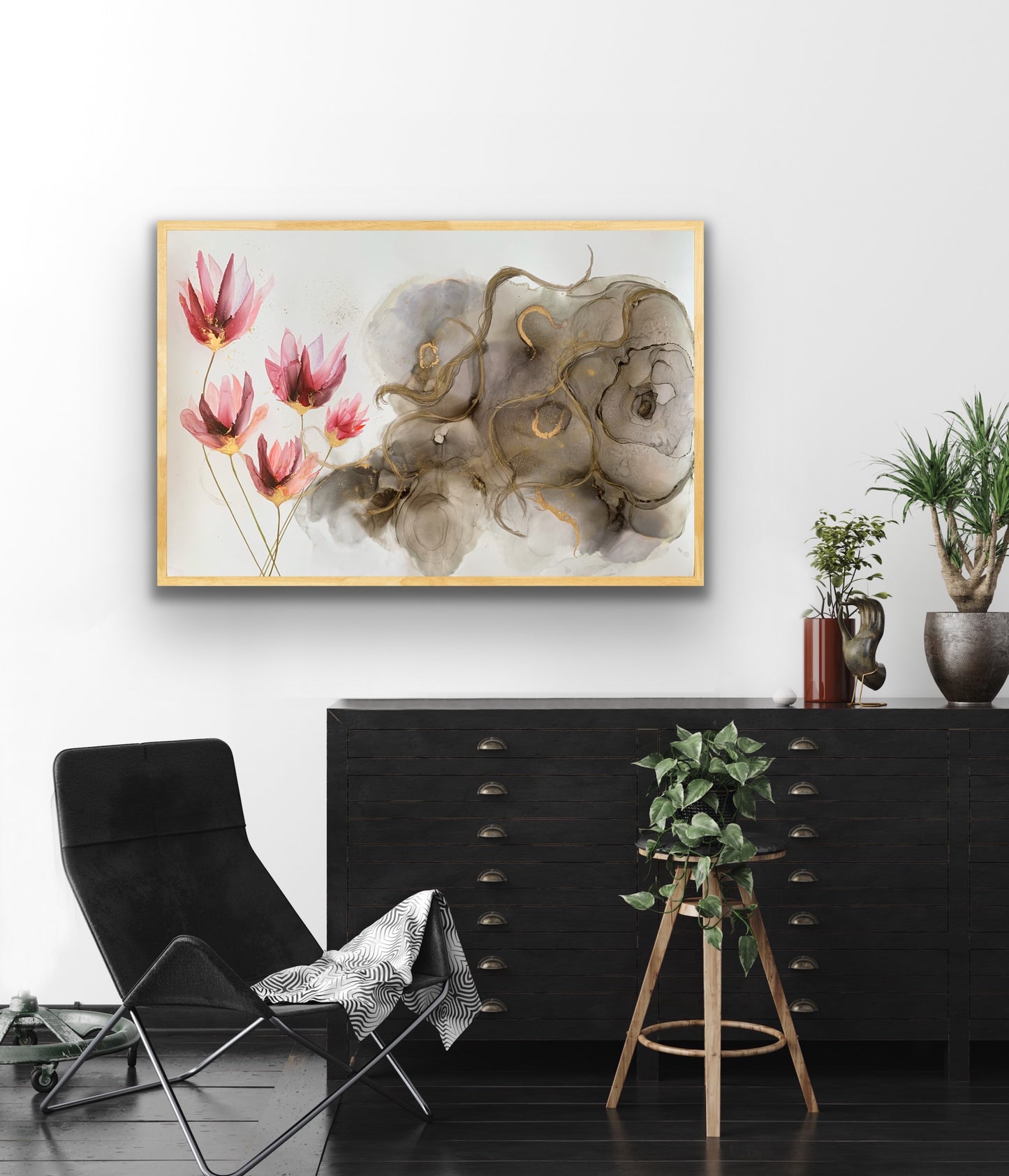 'The Tempest', large alcohol ink painting with flower. Floral abstract art. - Aesthetic Alchemy Art