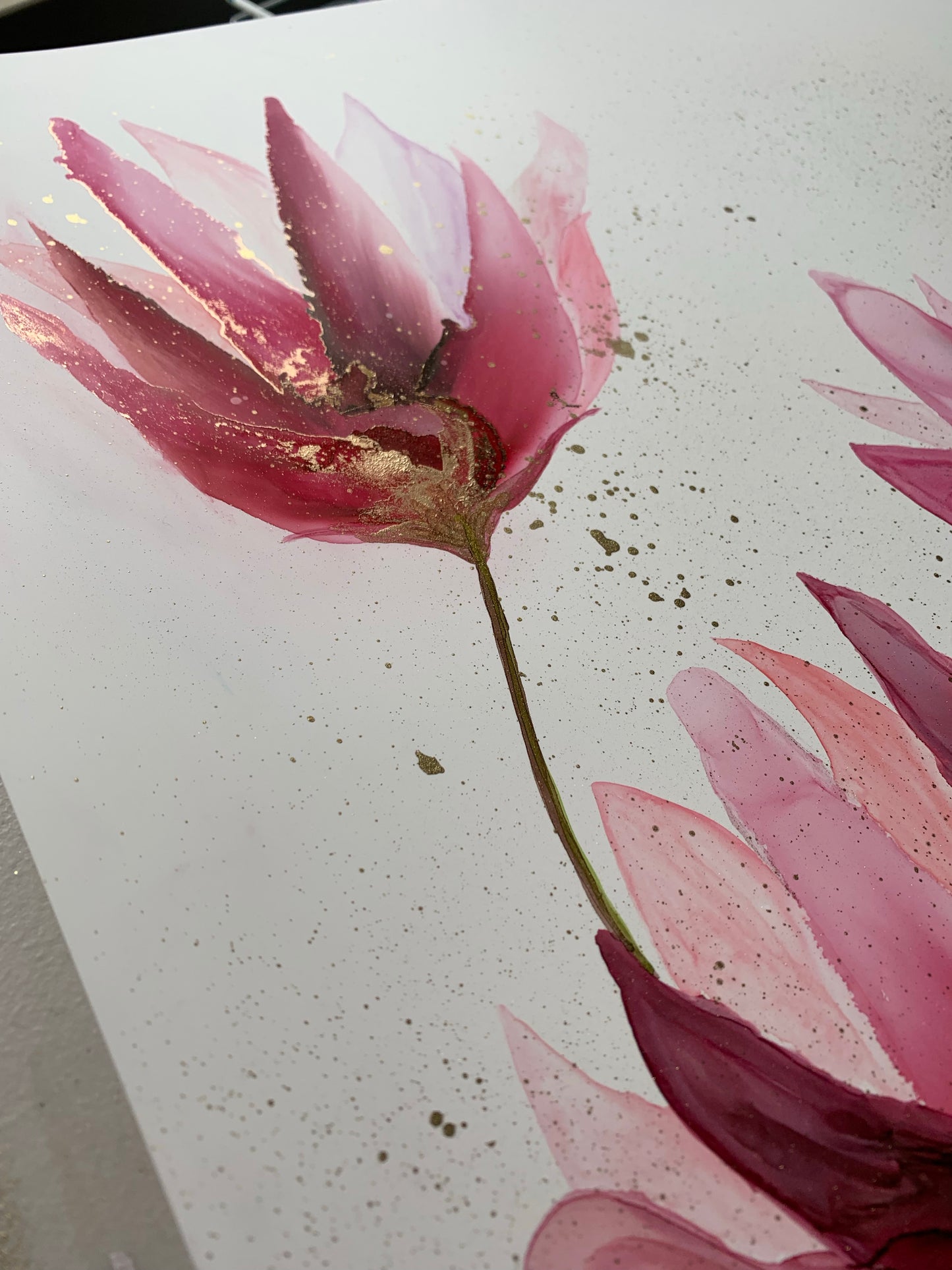 'The Tempest', large alcohol ink painting with flower. Floral abstract art. - Aesthetic Alchemy Art