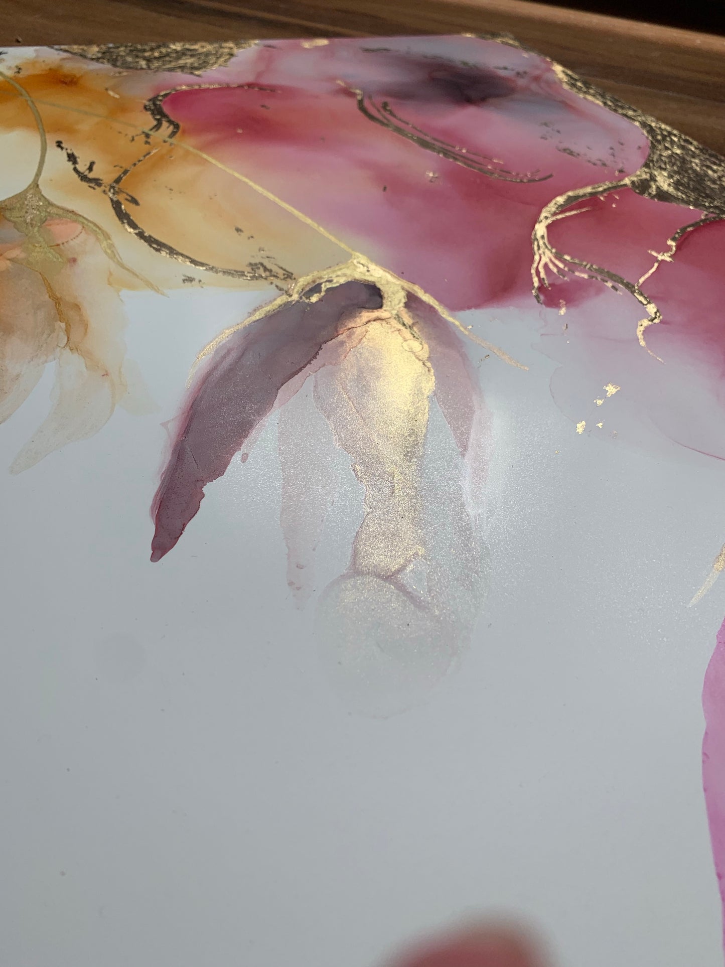 The Golden Hour - original floral alcohol ink painting with gold leaf.