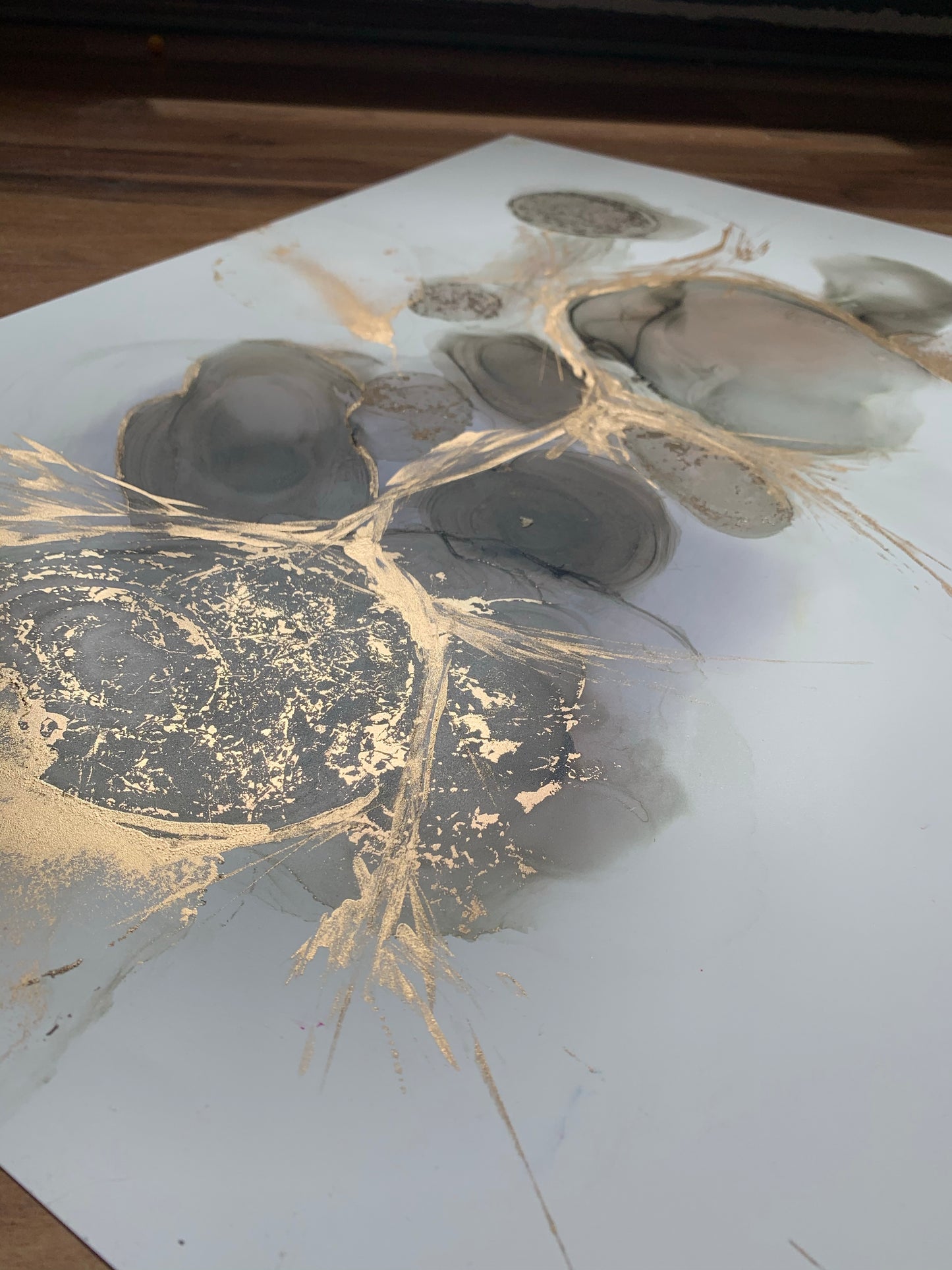 Mother Goddess - Original abstract painting in grey and gold.