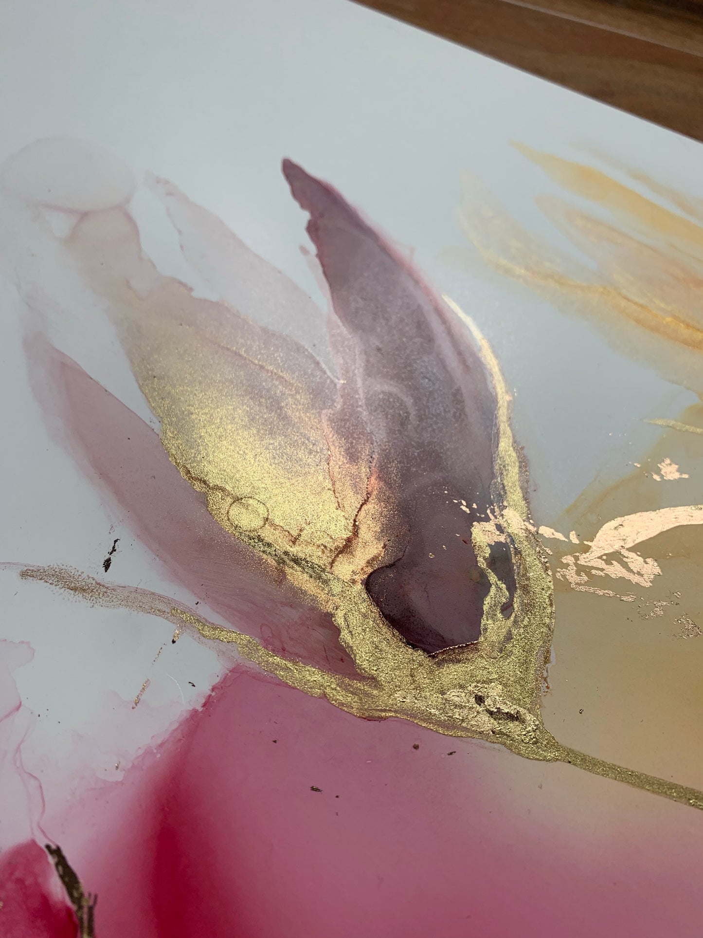 The Golden Hour - original floral alcohol ink painting with gold leaf.
