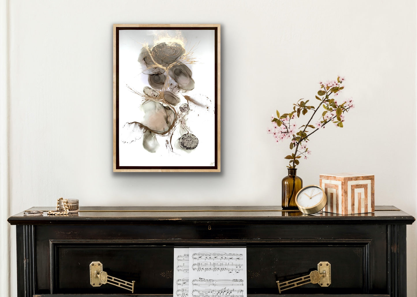 Mother Goddess - Original abstract painting in grey and gold.