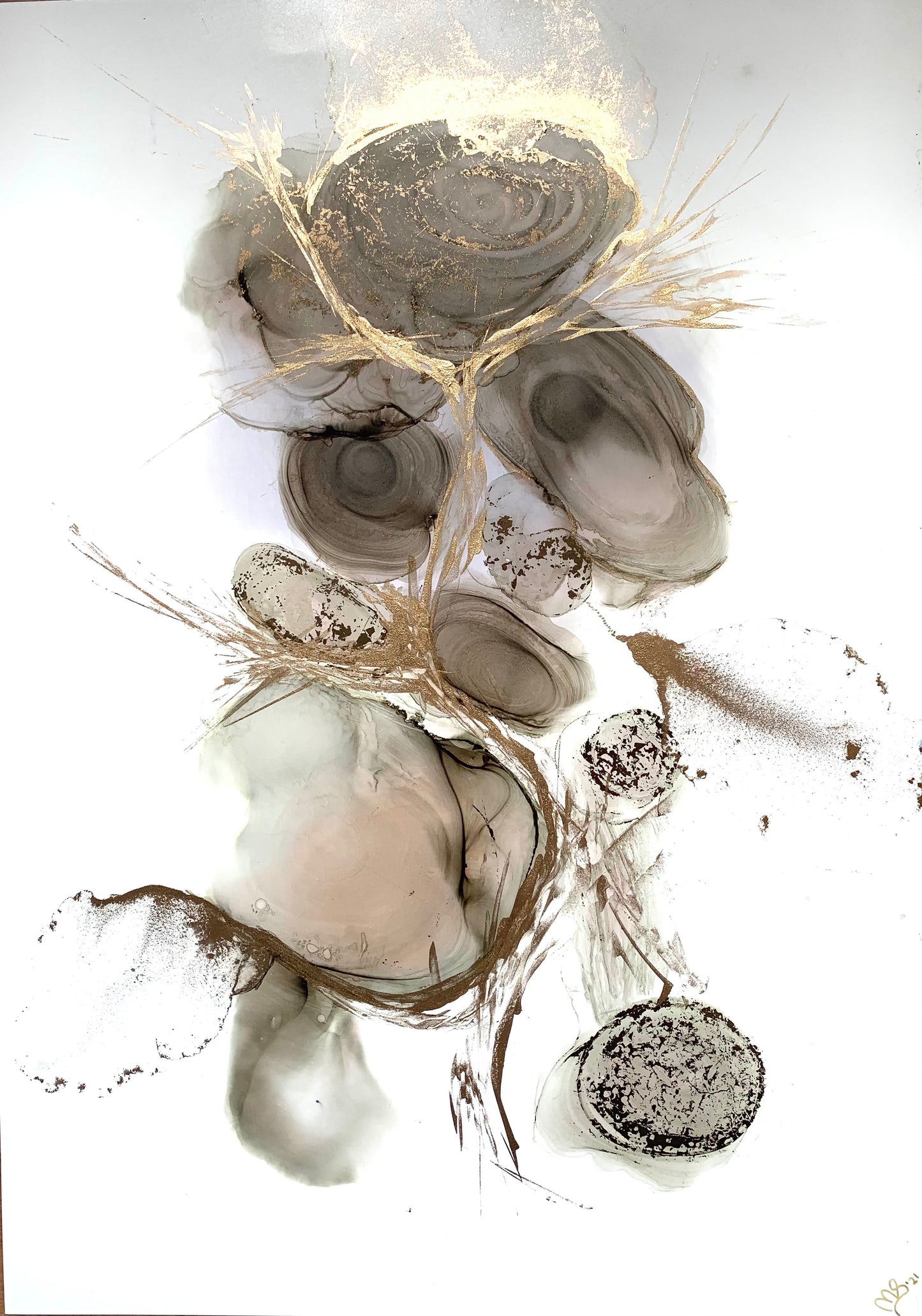 Mother Goddess - Original abstract painting in grey and gold.