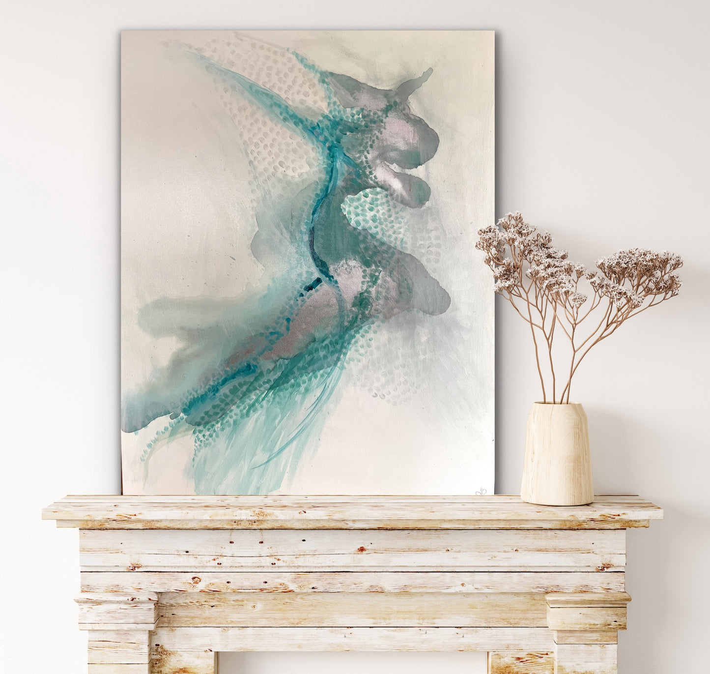 Winter Solstice - Original abstract painting in turquoise, blue and silver.