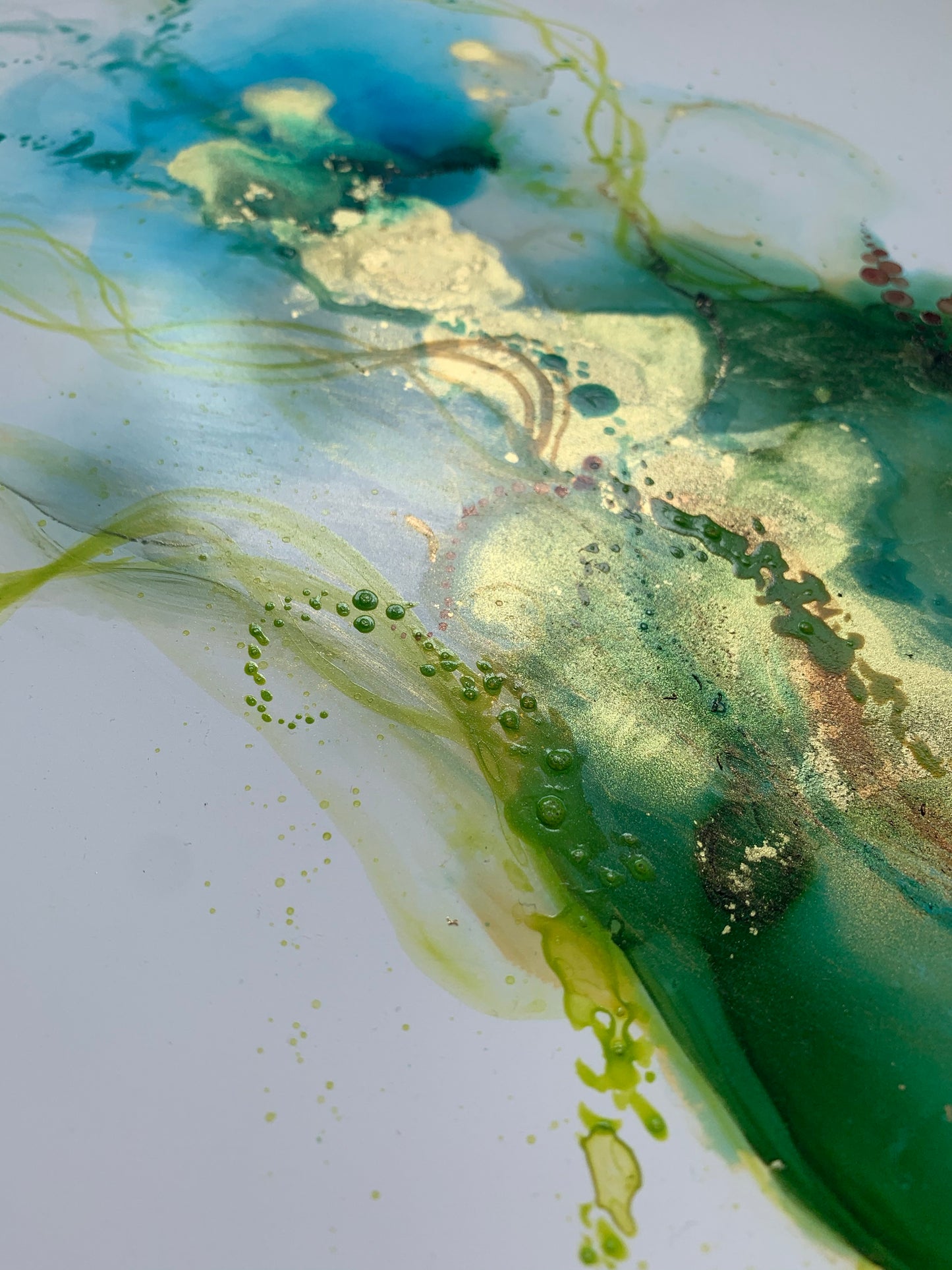 The Estuary - Original abstract painting in blues, green and gold.