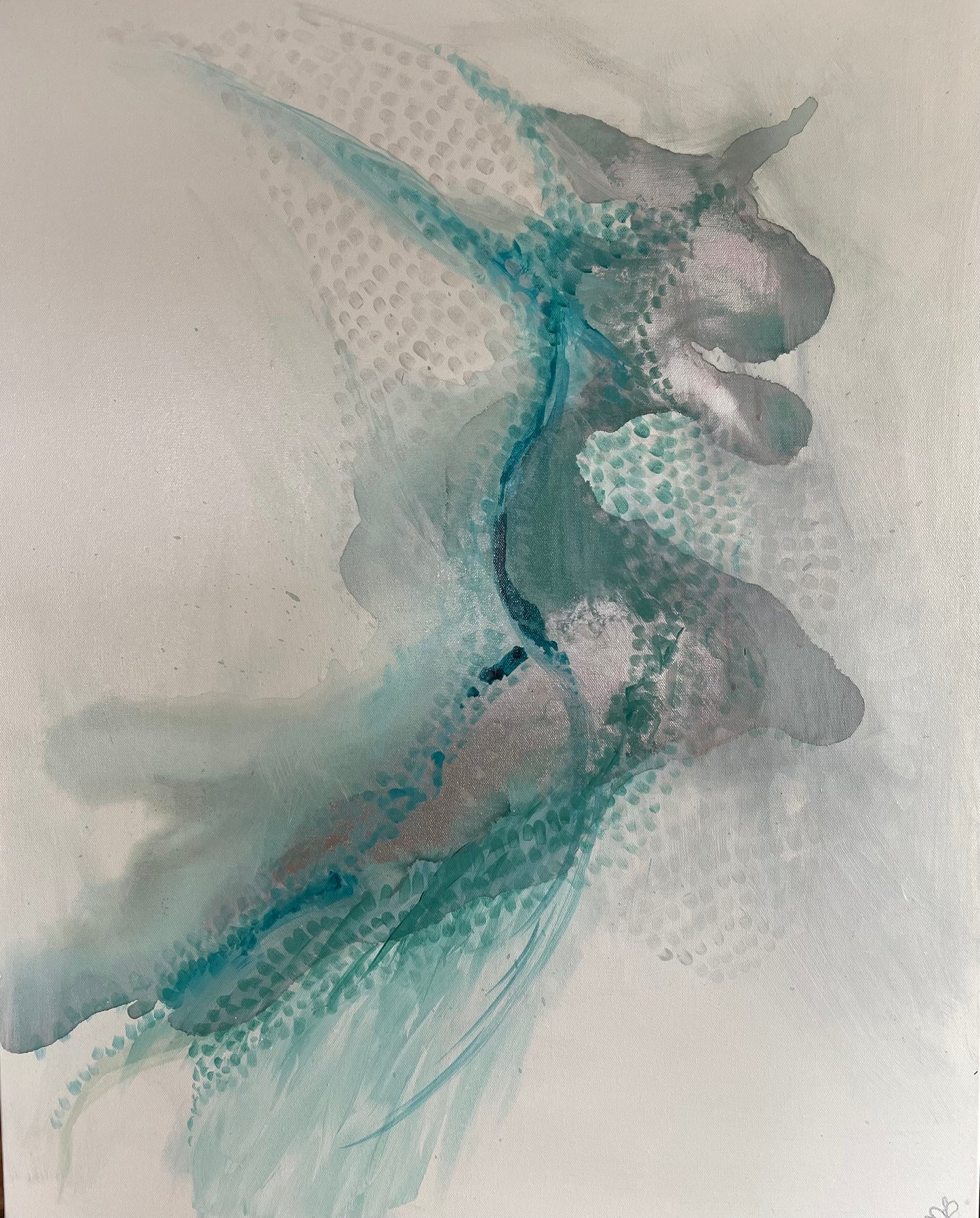 Winter Solstice - Original abstract painting in turquoise, blue and silver.