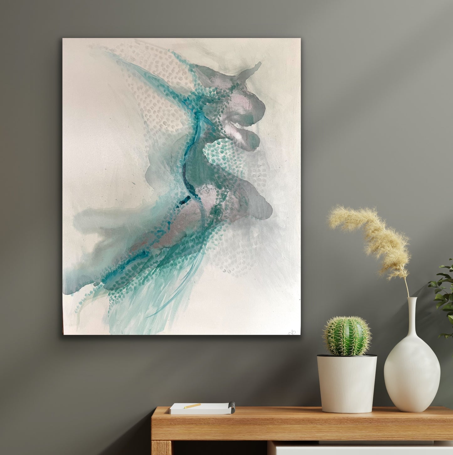 Winter Solstice - Original abstract painting in turquoise, blue and silver.