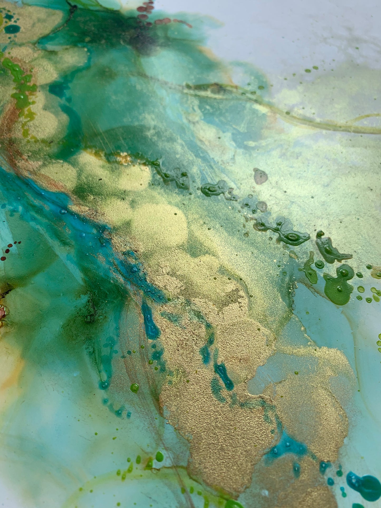 The Estuary - Original abstract painting in blues, green and gold.
