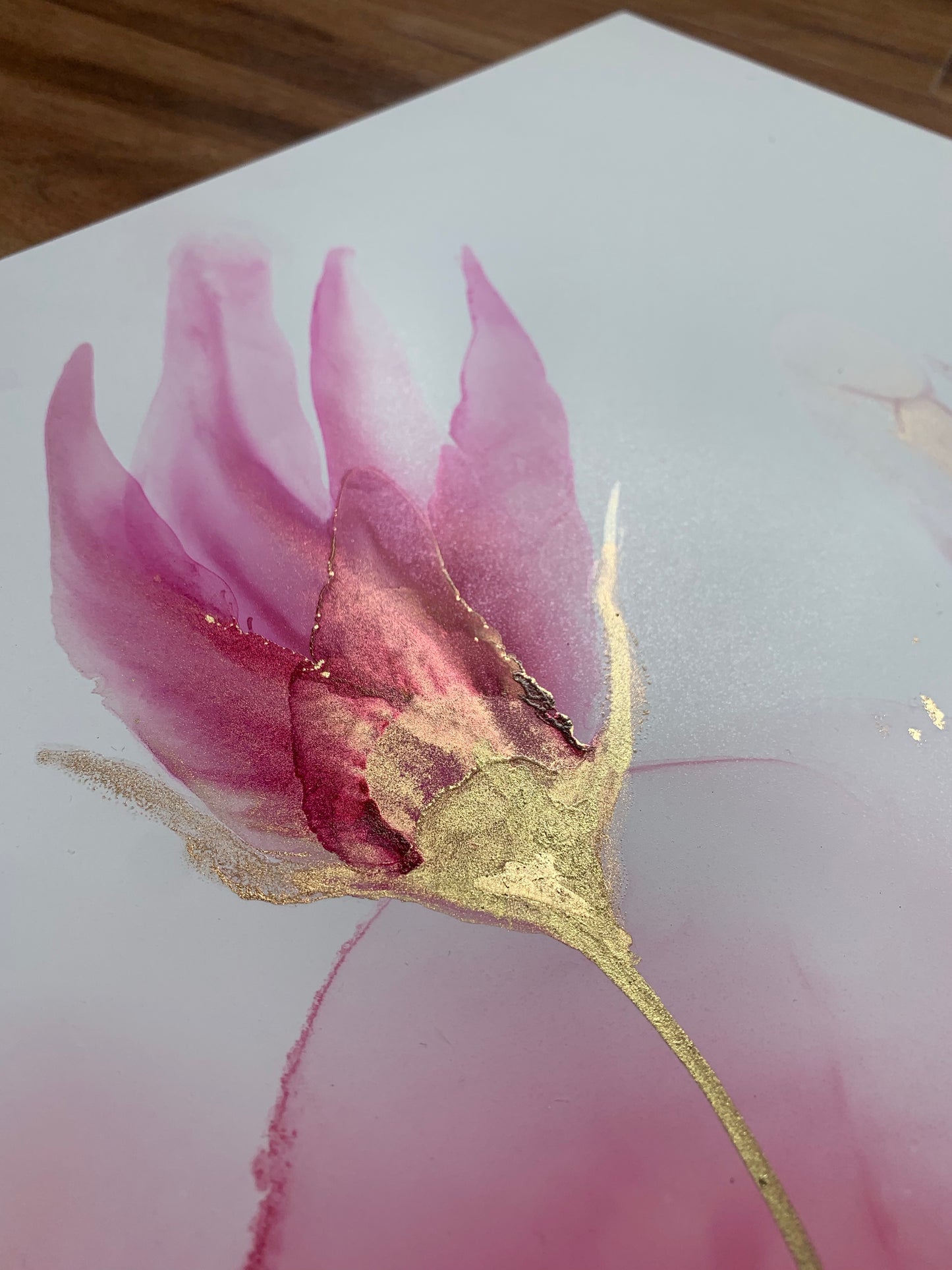 The Golden Hour - original floral alcohol ink painting with gold leaf.