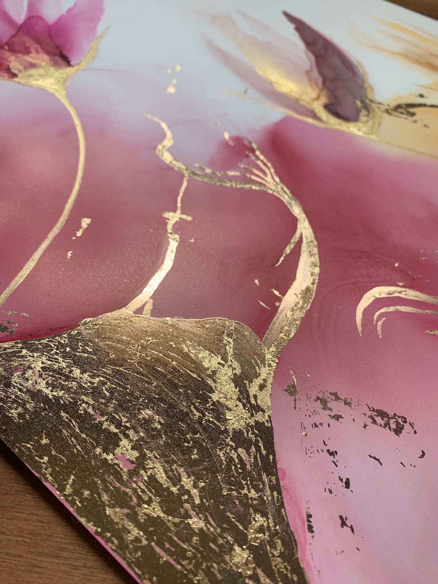 The Golden Hour - original floral alcohol ink painting with gold leaf.