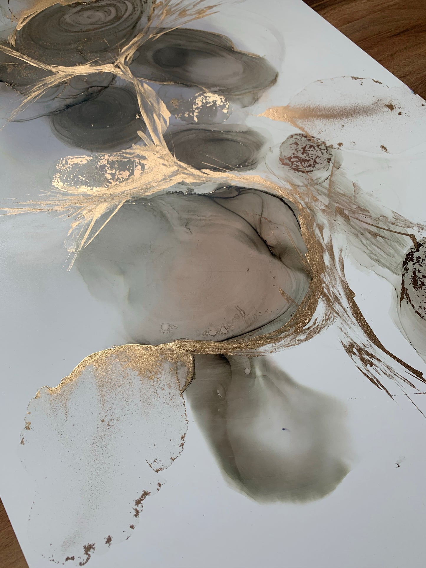 Mother Goddess - Original abstract painting in grey and gold.
