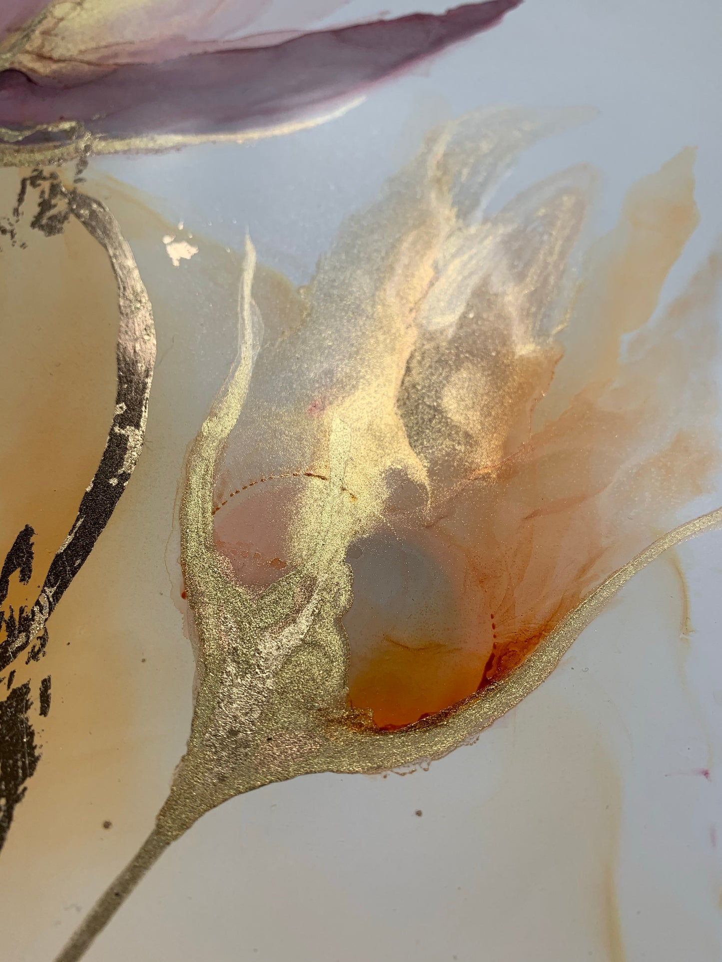 The Golden Hour - original floral alcohol ink painting with gold leaf.