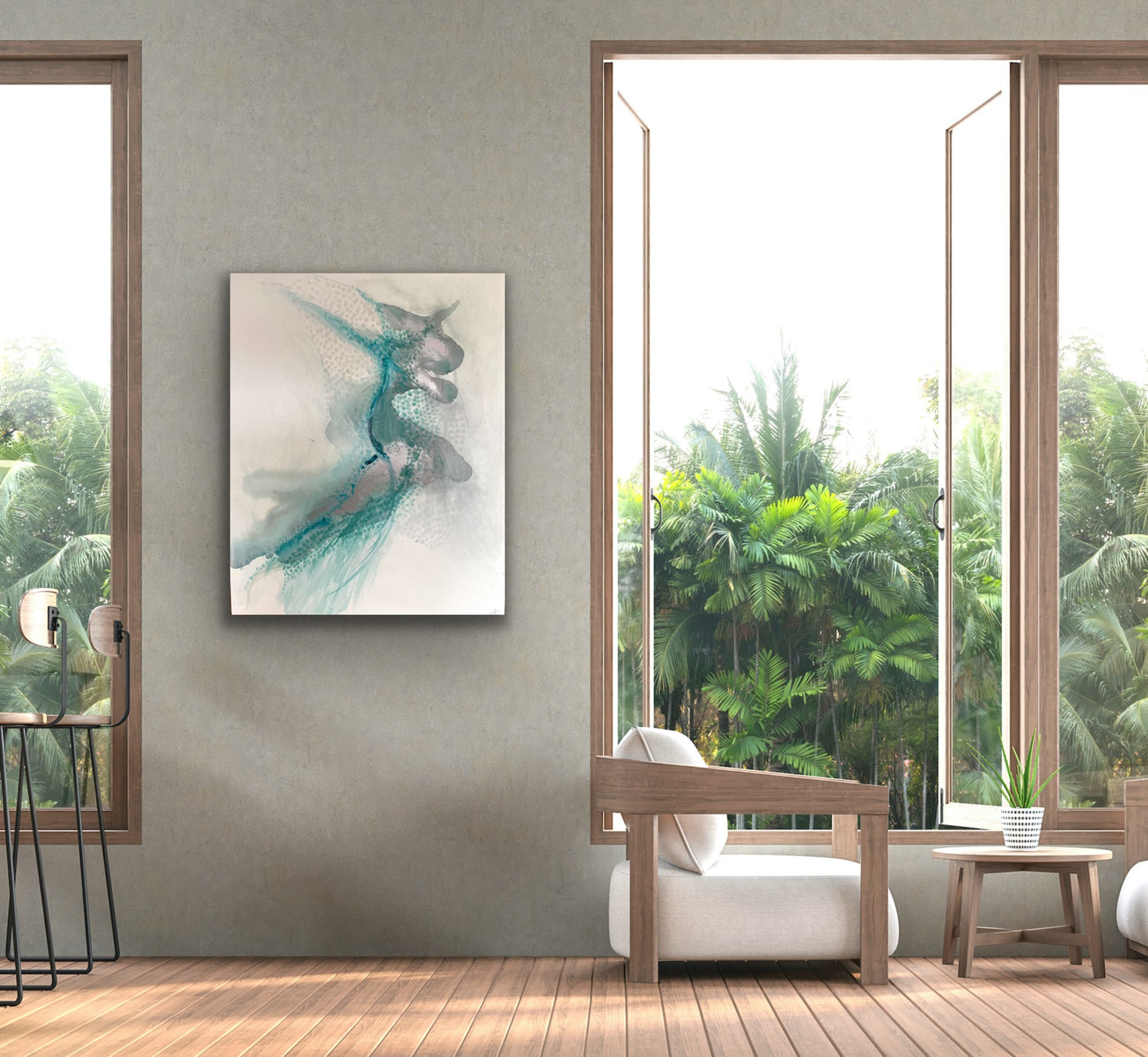 Winter Solstice - Original abstract painting in turquoise, blue and silver.