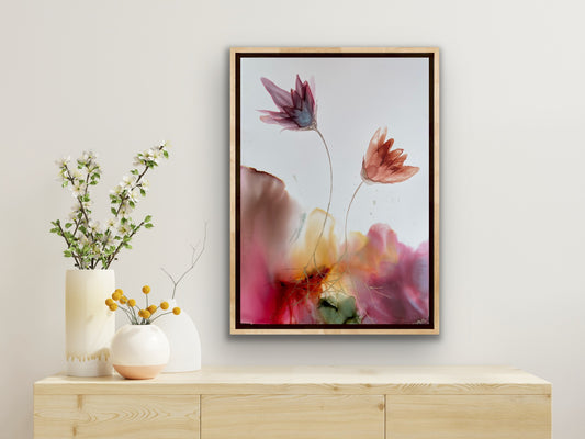 Connection - Original alcohol ink art with abstract flowers.