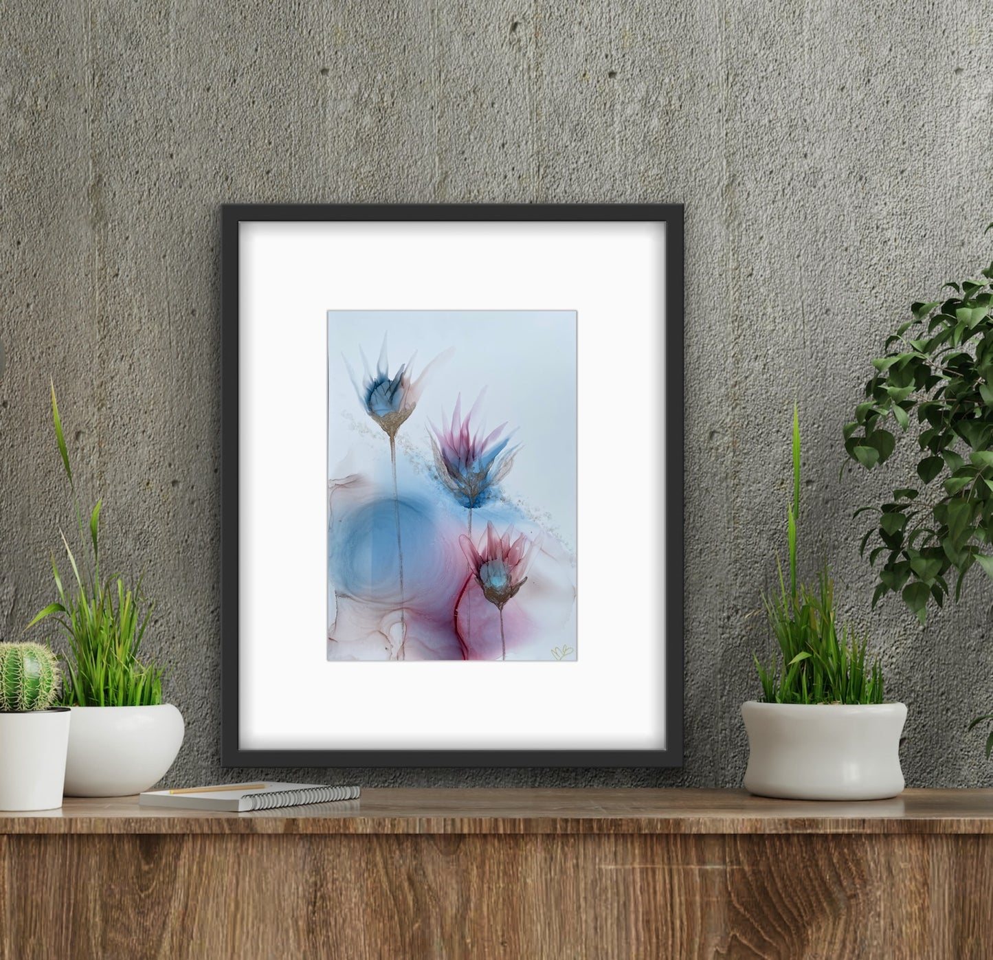 Just breathe - pink and blue floral art