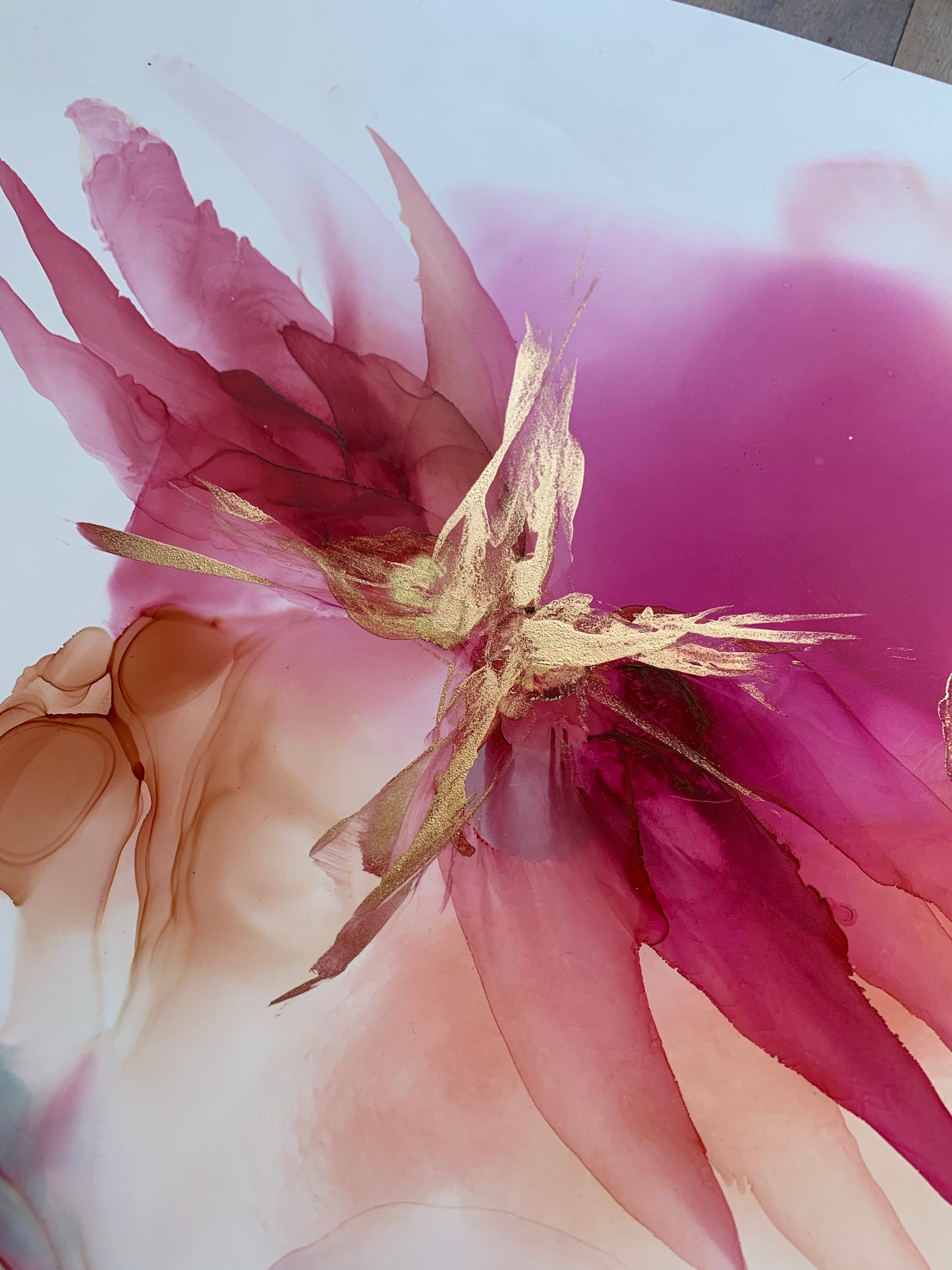 Sun Dance - Large abstract alcohol ink artwork with flowers.