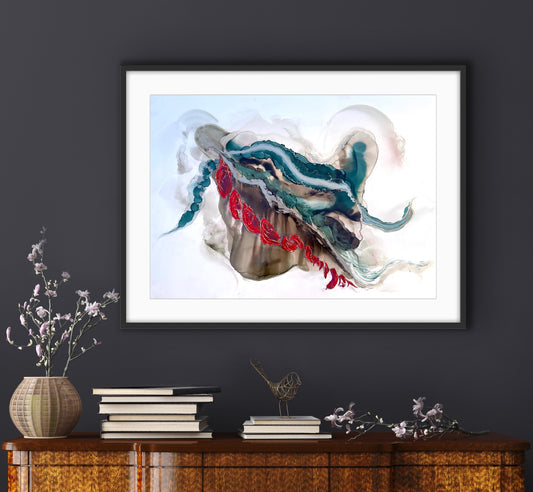 Resistance - Original abstract art in turquoise, grey, gold and red.