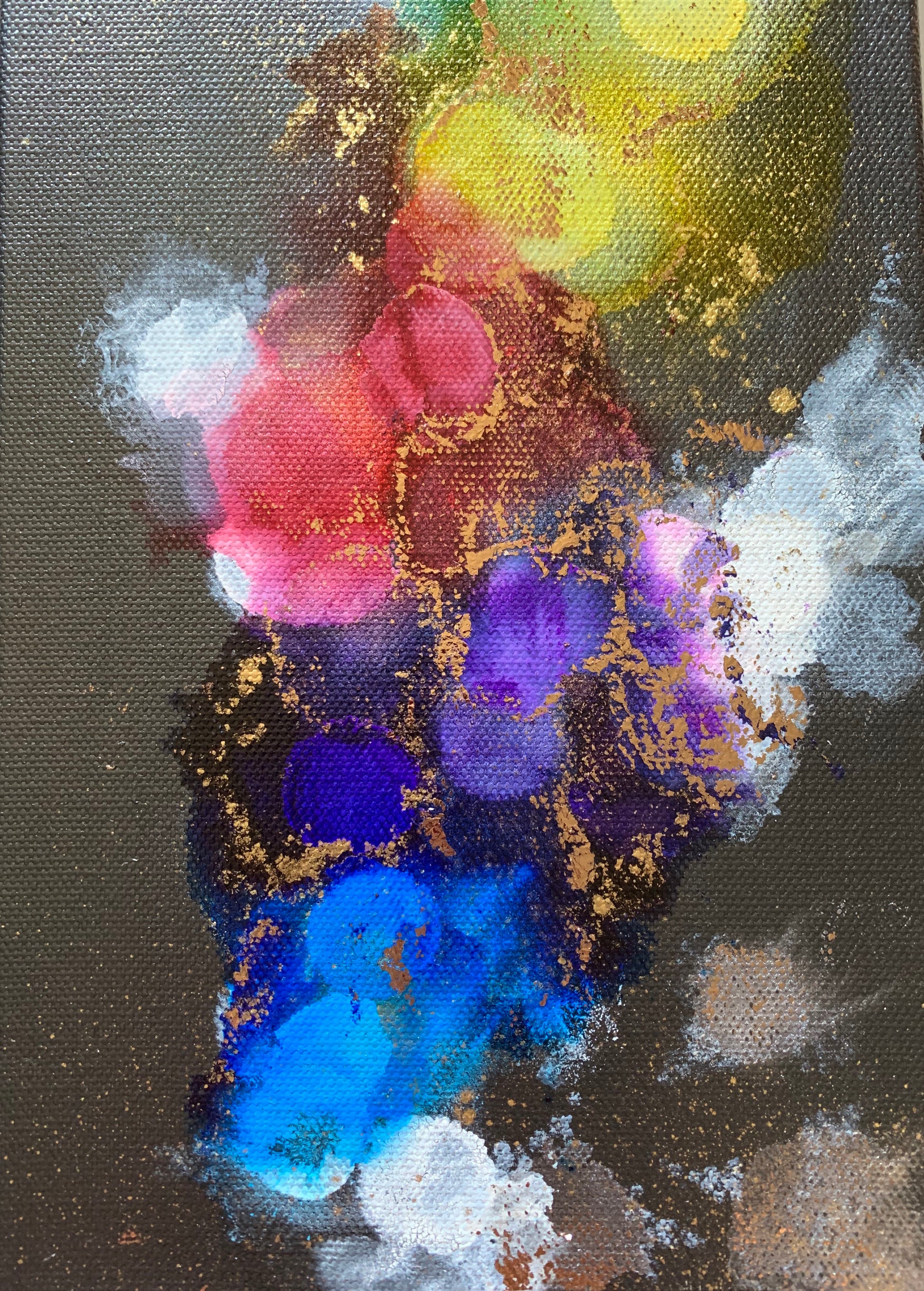 Abstract alcohol ink painting with gold. Mini painting on canvas. - Aesthetic Alchemy Art