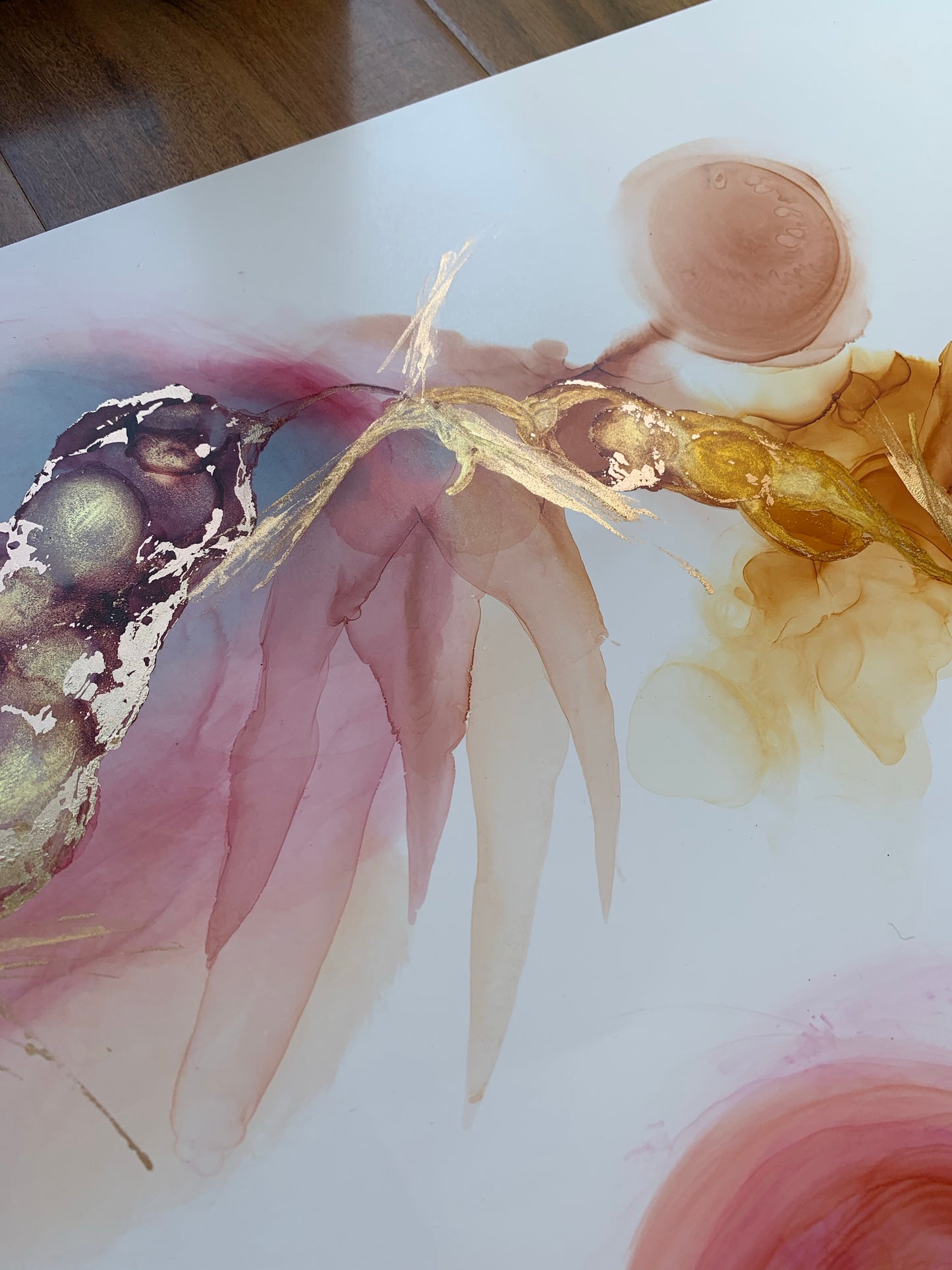 Sun Dance - Large abstract alcohol ink artwork with flowers.