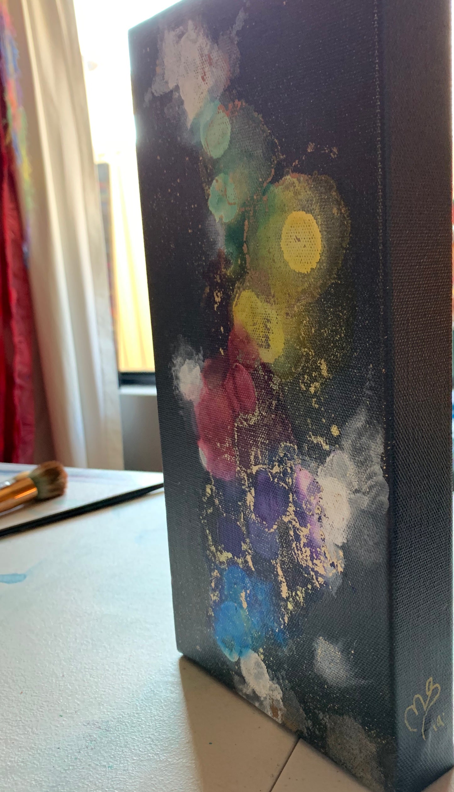 Abstract alcohol ink painting with gold. Mini painting on canvas. - Aesthetic Alchemy Art