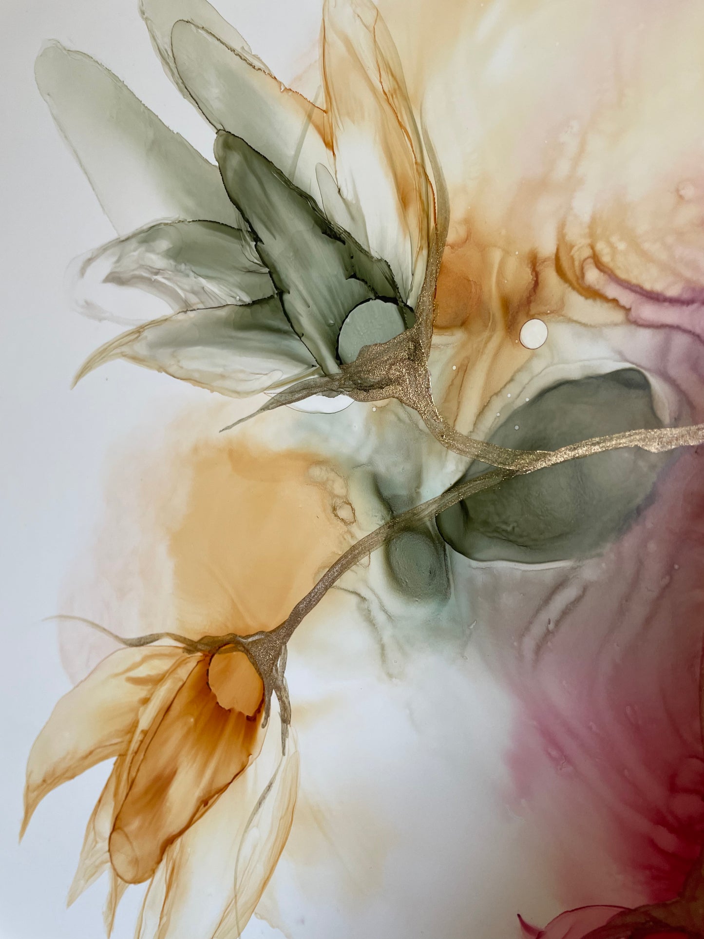 First light - Original alcohol ink artwork with flowers.