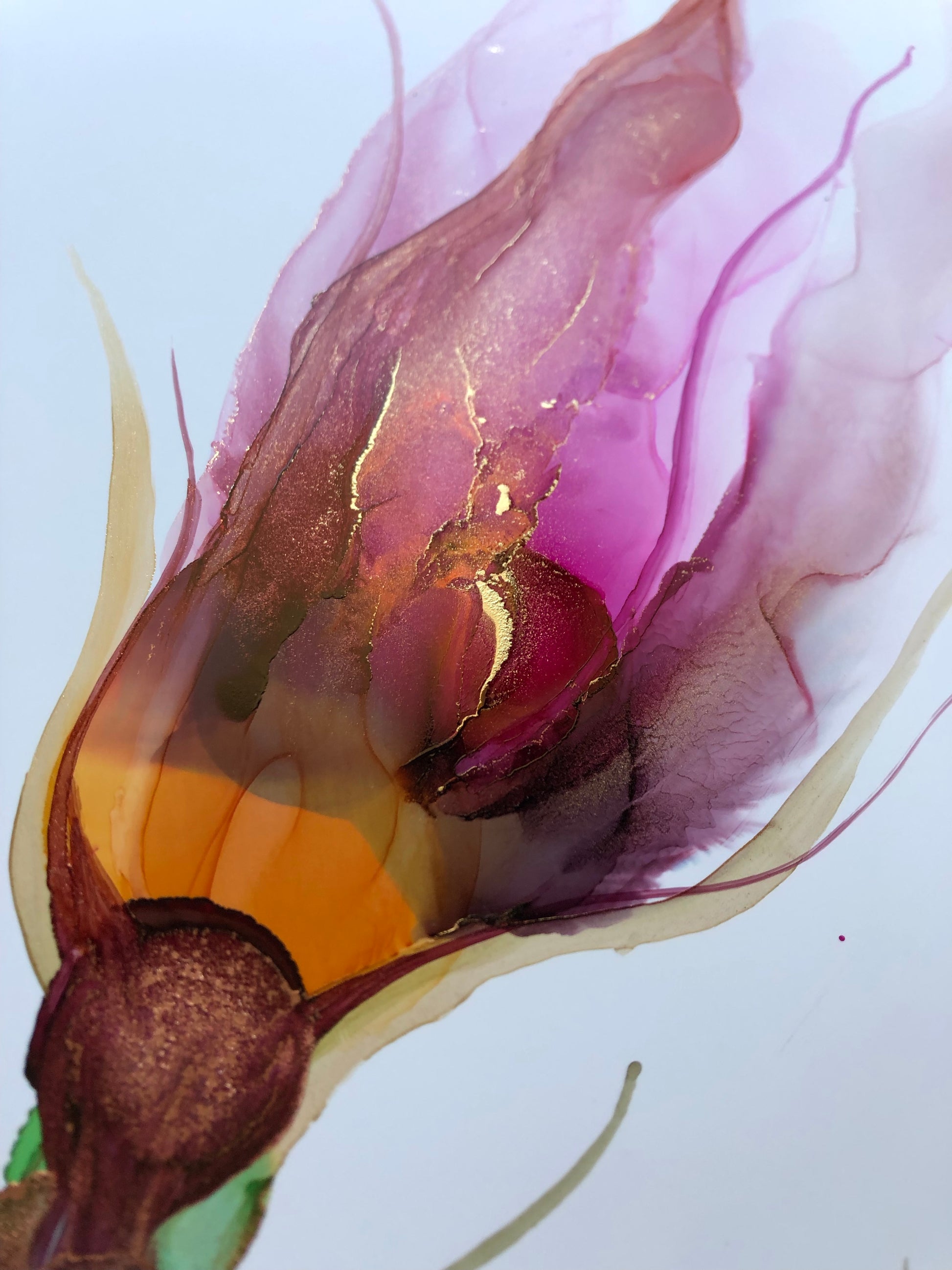 Floral abstract alcohol ink painting ‘Little Quirks I’ - Aesthetic Alchemy Art