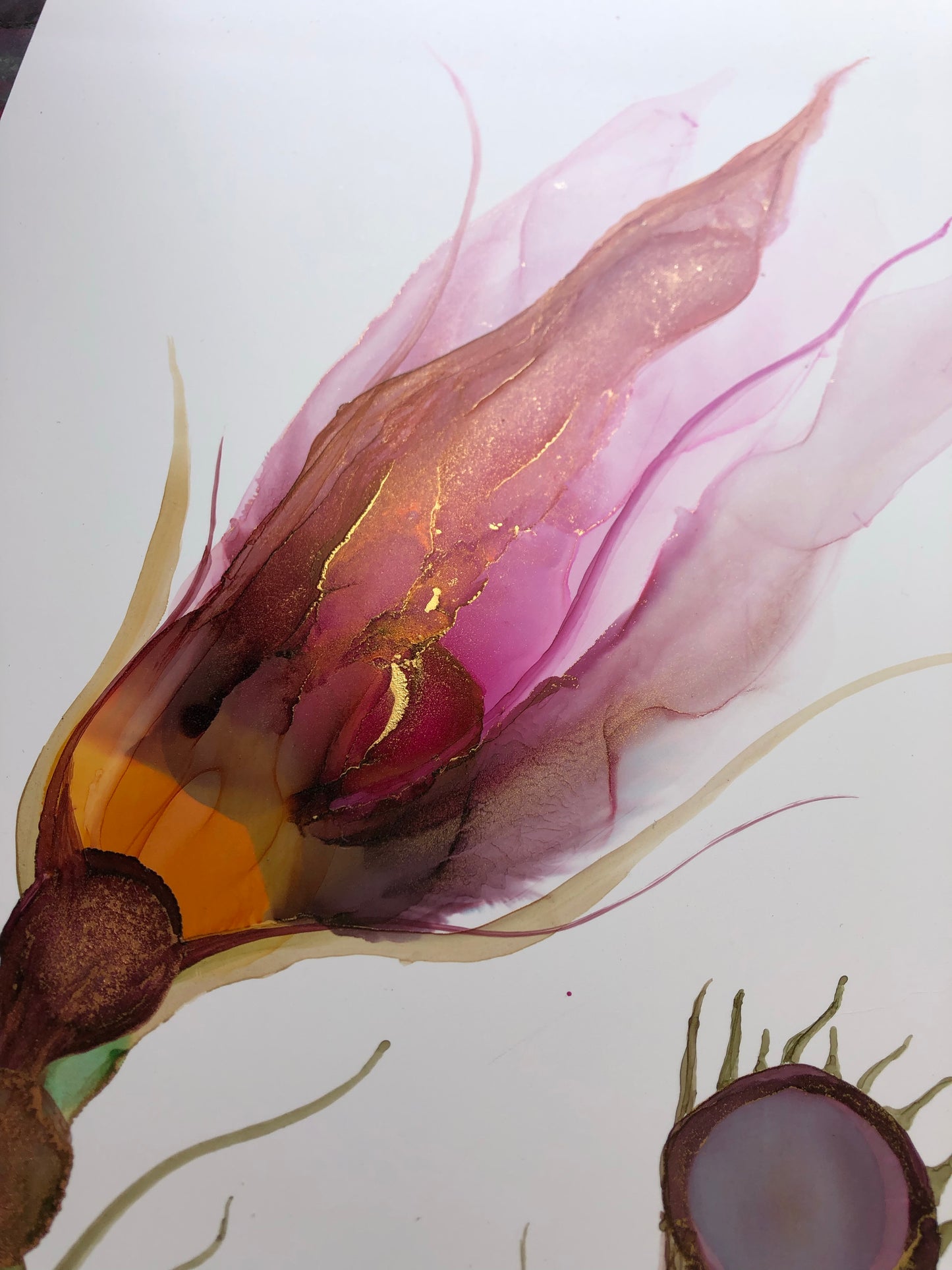 Floral abstract alcohol ink painting ‘Little Quirks I’ - Aesthetic Alchemy Art